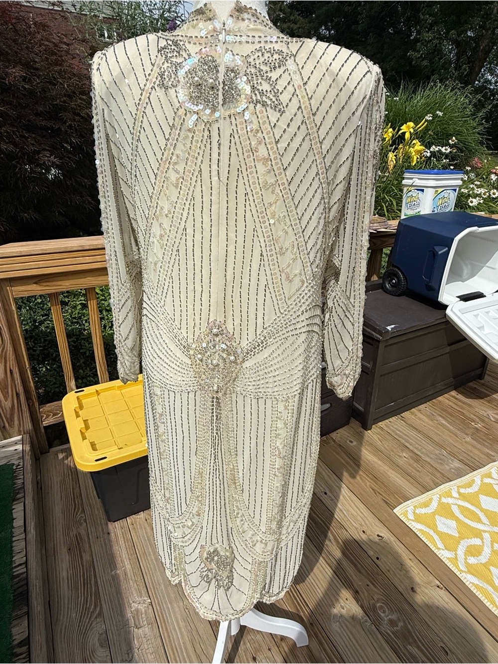 Vintage beaded cache cream dress wedding bride formal large - Picture 7 of 16